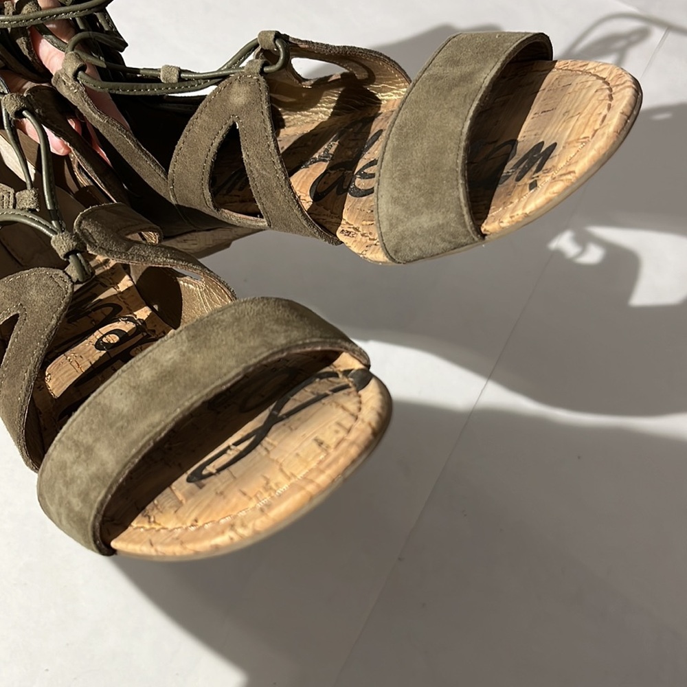 Sam Edleman Dian Gladiator low wedge lace up Olive Green Sandals sz 9 shoes - Picture 5 of 8